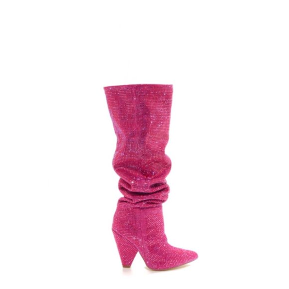 Rhinestone Pointed Toe Chunky Knee High Boots Hot Pink Size 8.5 - Picture 2 of 2